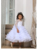 Beaded White Lace Tulle Ruffled Flower Girl Dress Beaded White Lace Tulle Ruffled Flower Girl Dress